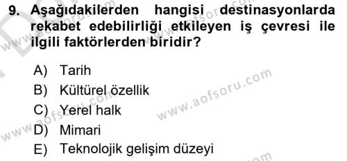 Destinasyon Yönetimi Dersi 2021 - 2022 Yılı (Final) Dönem Sonu Sınavı 9. Soru