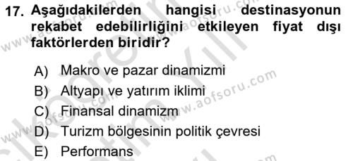 Destinasyon Yönetimi Dersi 2021 - 2022 Yılı Yaz Okulu Sınavı 17. Soru