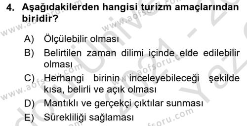 Destinasyon Yönetimi Dersi 2021 - 2022 Yılı Yaz Okulu Sınavı 4. Soru