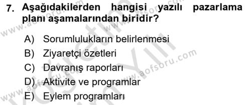 Destinasyon Yönetimi Dersi 2021 - 2022 Yılı Yaz Okulu Sınavı 7. Soru