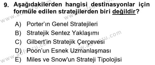 Destinasyon Yönetimi Dersi 2021 - 2022 Yılı Yaz Okulu Sınavı 9. Soru