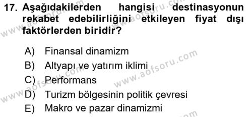 Destinasyon Yönetimi Dersi 2022 - 2023 Yılı Yaz Okulu Sınavı 17. Soru