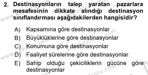 Destinasyon Yönetimi Dersi 2022 - 2023 Yılı Yaz Okulu Sınavı 2. Soru