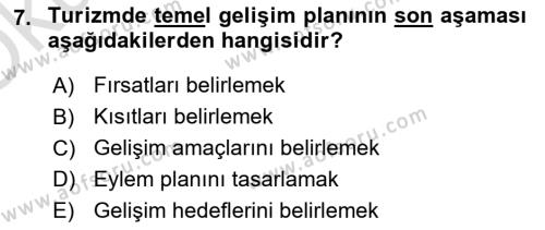 Destinasyon Yönetimi Dersi 2022 - 2023 Yılı Yaz Okulu Sınavı 7. Soru