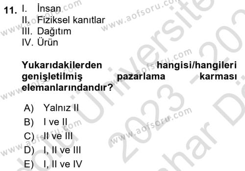 Destinasyon Yönetimi Dersi 2023 - 2024 Yılı (Vize) Ara Sınavı 11. Soru