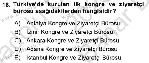 Destinasyon Yönetimi Dersi 2023 - 2024 Yılı (Vize) Ara Sınavı 18. Soru