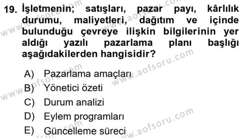 Destinasyon Yönetimi Dersi 2023 - 2024 Yılı (Vize) Ara Sınavı 19. Soru