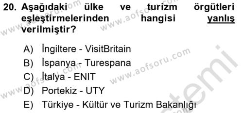 Destinasyon Yönetimi Dersi 2023 - 2024 Yılı (Vize) Ara Sınavı 20. Soru