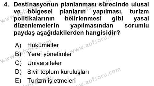 Destinasyon Yönetimi Dersi 2023 - 2024 Yılı (Vize) Ara Sınavı 4. Soru