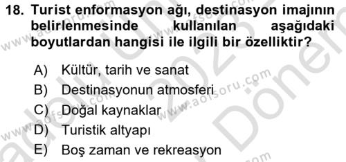 Destinasyon Yönetimi Dersi 2023 - 2024 Yılı (Final) Dönem Sonu Sınavı 18. Soru