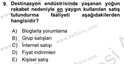 Destinasyon Yönetimi Dersi 2023 - 2024 Yılı (Final) Dönem Sonu Sınavı 9. Soru