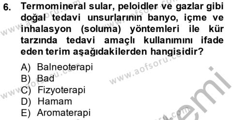 Termal ve Spa Hizmetleri Dersi 2013 - 2014 Yılı (Vize) Ara Sınavı 6. Soru