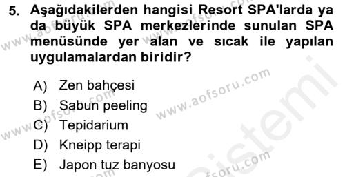 Termal ve Spa Hizmetleri Dersi 2018 - 2019 Yılı (Final) Dönem Sonu Sınavı 5. Soru