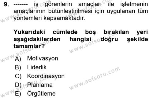 Termal ve Spa Hizmetleri Dersi 2018 - 2019 Yılı (Final) Dönem Sonu Sınavı 9. Soru