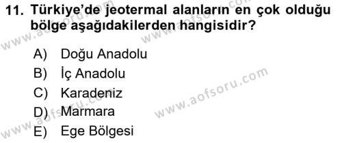 Termal ve Spa Hizmetleri Dersi 2023 - 2024 Yılı (Vize) Ara Sınavı 11. Soru