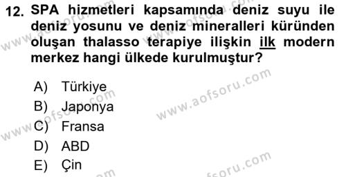 Termal ve Spa Hizmetleri Dersi 2023 - 2024 Yılı (Vize) Ara Sınavı 12. Soru