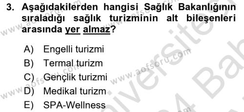 Termal ve Spa Hizmetleri Dersi 2023 - 2024 Yılı (Vize) Ara Sınavı 3. Soru