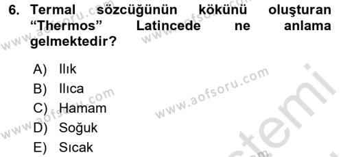 Termal ve Spa Hizmetleri Dersi 2023 - 2024 Yılı (Vize) Ara Sınavı 6. Soru