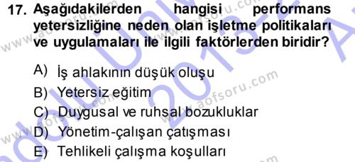 Performans ve Kariyer Yönetimi Dersi 2013 - 2014 Yılı (Vize) Ara Sınavı 17. Soru