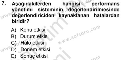 Performans ve Kariyer Yönetimi Dersi 2013 - 2014 Yılı Tek Ders Sınavı 7. Soru