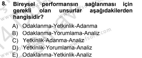 Performans ve Kariyer Yönetimi Dersi 2013 - 2014 Yılı Tek Ders Sınavı 8. Soru