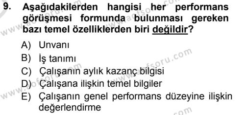 Performans ve Kariyer Yönetimi Dersi 2013 - 2014 Yılı Tek Ders Sınavı 9. Soru