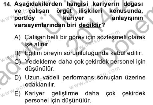 Performans ve Kariyer Yönetimi Dersi 2014 - 2015 Yılı (Final) Dönem Sonu Sınavı 14. Soru