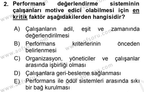 Performans ve Kariyer Yönetimi Dersi 2015 - 2016 Yılı Tek Ders Sınavı 2. Soru