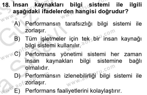 Performans ve Kariyer Yönetimi Dersi 2017 - 2018 Yılı (Vize) Ara Sınavı 18. Soru