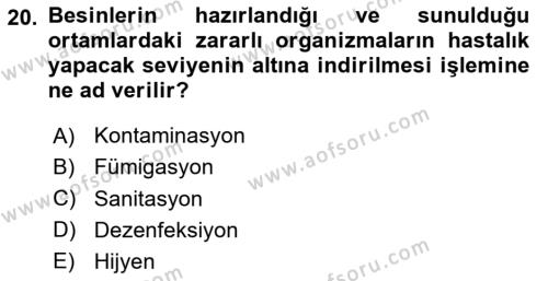 Yiyecek ve İçecek Yönetimi Dersi 2023 - 2024 Yılı (Final) Dönem Sonu Sınavı 20. Soru