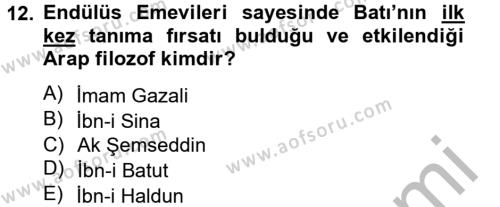 Kültür Tarihi Dersi 2012 - 2013 Yılı (Vize) Ara Sınavı 12. Soru