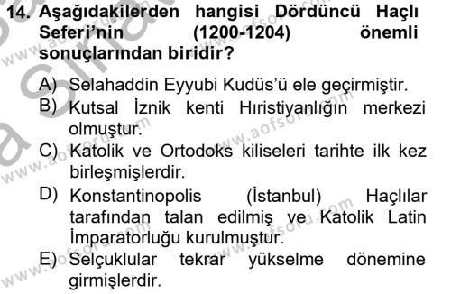 Kültür Tarihi Dersi 2012 - 2013 Yılı (Vize) Ara Sınavı 14. Soru