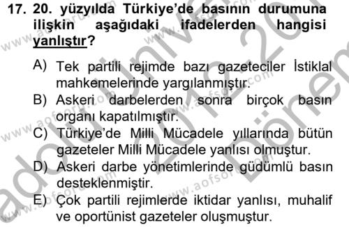 Kültür Tarihi Dersi 2012 - 2013 Yılı (Final) Dönem Sonu Sınavı 17. Soru