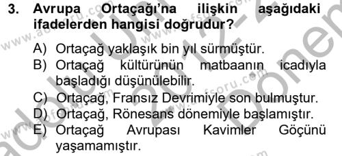 Kültür Tarihi Dersi 2012 - 2013 Yılı (Final) Dönem Sonu Sınavı 3. Soru