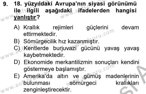 Kültür Tarihi Dersi 2012 - 2013 Yılı (Final) Dönem Sonu Sınavı 9. Soru