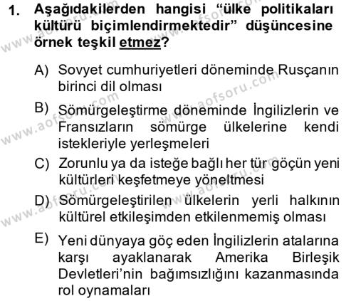 Kültür Tarihi Dersi 2013 - 2014 Yılı (Vize) Ara Sınavı 1. Soru