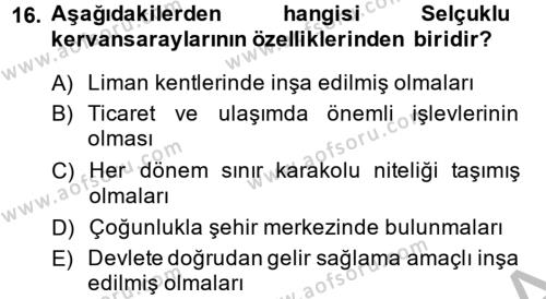Kültür Tarihi Dersi 2013 - 2014 Yılı (Vize) Ara Sınavı 16. Soru