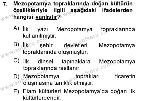 Kültür Tarihi Dersi 2013 - 2014 Yılı (Vize) Ara Sınavı 7. Soru