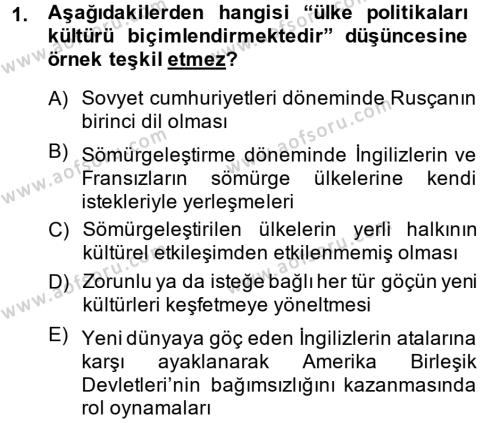 Kültür Tarihi Dersi 2013 - 2014 Yılı (Final) Dönem Sonu Sınavı 1. Soru