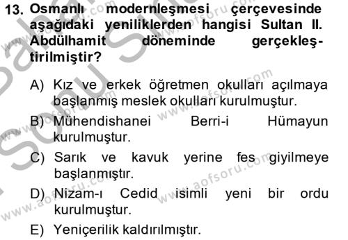 Kültür Tarihi Dersi 2013 - 2014 Yılı (Final) Dönem Sonu Sınavı 13. Soru