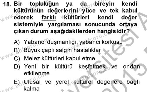 Kültür Tarihi Dersi 2014 - 2015 Yılı (Vize) Ara Sınavı 18. Soru