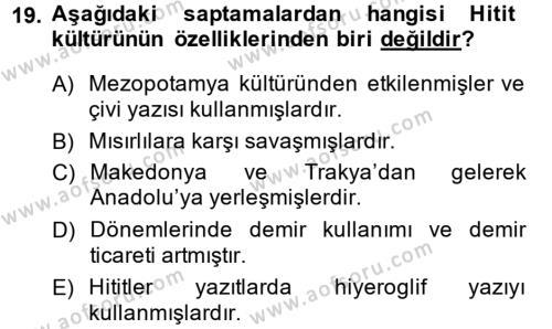 Kültür Tarihi Dersi 2014 - 2015 Yılı (Vize) Ara Sınavı 19. Soru