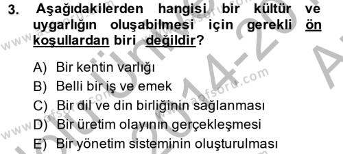 Kültür Tarihi Dersi 2014 - 2015 Yılı (Vize) Ara Sınavı 3. Soru