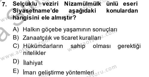 Kültür Tarihi Dersi 2014 - 2015 Yılı (Vize) Ara Sınavı 7. Soru