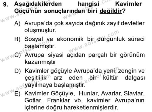Kültür Tarihi Dersi 2014 - 2015 Yılı (Vize) Ara Sınavı 9. Soru