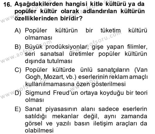 Kültür Tarihi Dersi 2014 - 2015 Yılı (Final) Dönem Sonu Sınavı 16. Soru