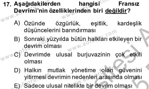 Kültür Tarihi Dersi 2014 - 2015 Yılı (Final) Dönem Sonu Sınavı 17. Soru
