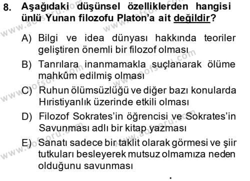 Kültür Tarihi Dersi 2014 - 2015 Yılı (Final) Dönem Sonu Sınavı 8. Soru