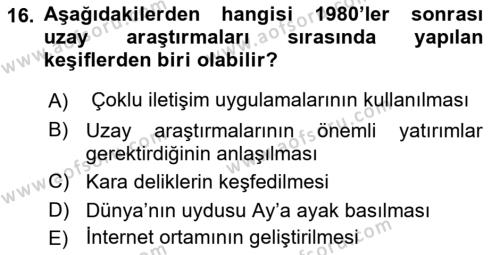 Kültür Tarihi Dersi 2020 - 2021 Yılı Yaz Okulu Sınavı 16. Soru