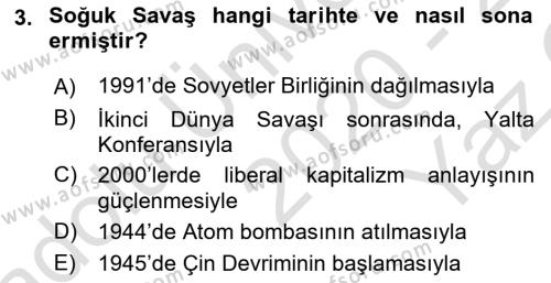 Kültür Tarihi Dersi 2020 - 2021 Yılı Yaz Okulu Sınavı 3. Soru